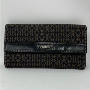 FOSSIL Trifold Brown Wallet Canvas Black Leather Signature Organizer